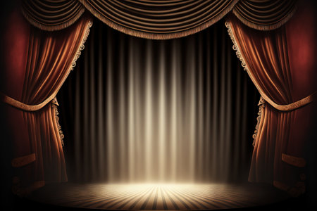 Stage and theater curtain with dramatic lightsの素材