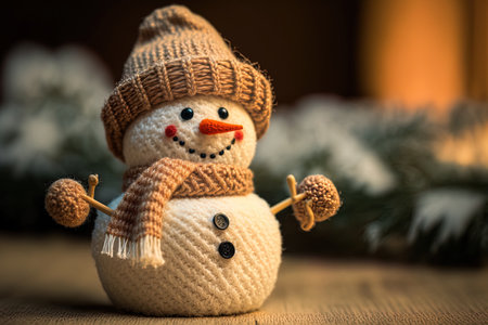 Toy snowman on a festive background for a Christmas cardの素材