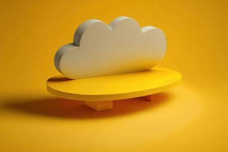 of a yellow platform with a cloud for displaying productsの素材