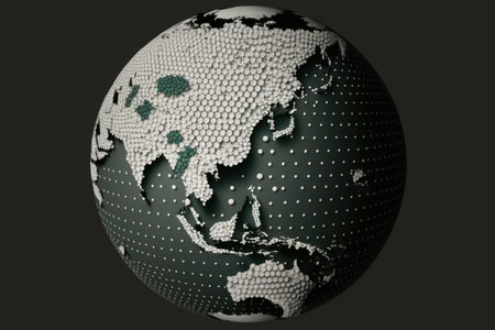 A dotted globe on dark background.の素材