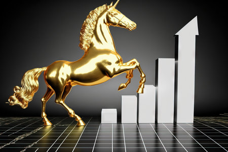 gold unicorn chess and start up business concept chartの素材