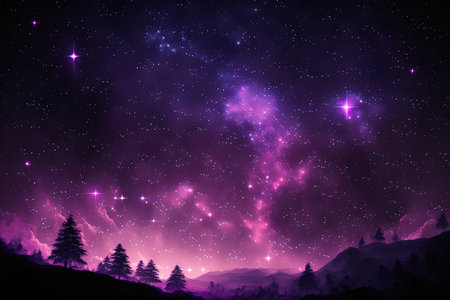 Stars in the night sky, purple backgroundの素材