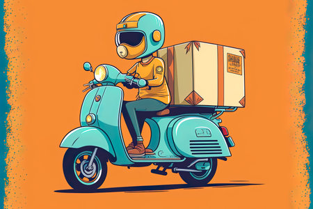 scooter with a vibrant cartoon style, used for commuting in the cityの素材