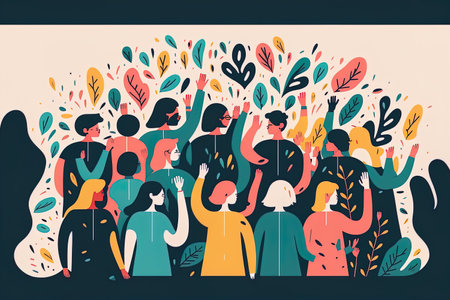 Illustration of waving people made by handの素材