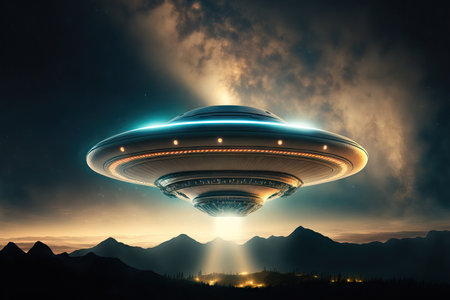 UFO, or unidentified flying object. Idea behind ufology.の素材