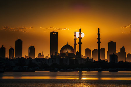Sunset over Sharjah City Skyline & Sharjah Lighting Festivalの素材