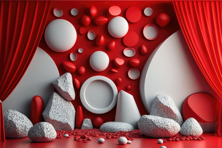 Realistic depth and abstraction Background of rocks and stones, red goods displayの素材