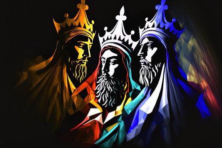 Three wise kings in shadow for a manger design illustrationの素材