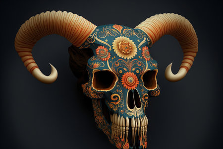 Skull with floral ornament on dark backgroundの素材