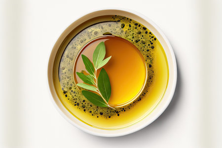 bowl of hot oil, top view, isolated on white backgroundの素材