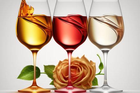glasses of red, white, and rose wineの素材