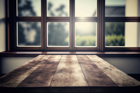 table and a background of hazy windowsの素材
