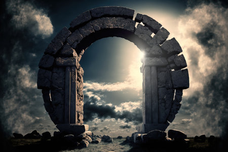 depiction of a stone gateway to heaven or the afterlifeの素材