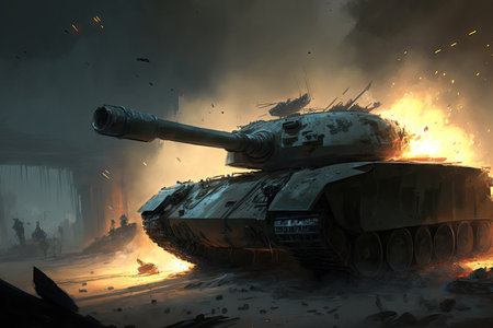 digital paintings of tank in brutal combat scenariosの素材