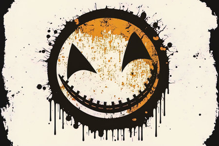 scary grunge illustration of a smiley face. Pumpkin Stickerの素材