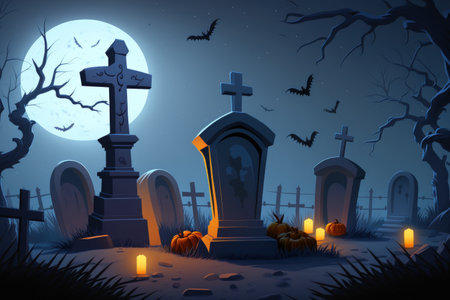 Halloween Background Pumpkins In Graveyard In The Spooky Nightの素材
