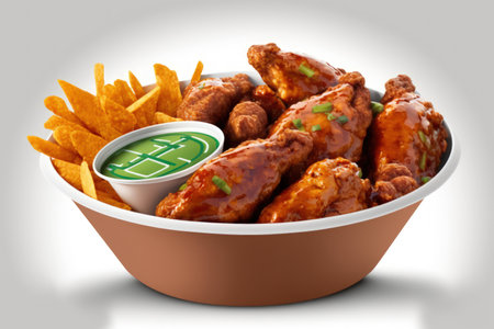 Game day food includes honey glazed hot wings that are air fried or roastedの素材