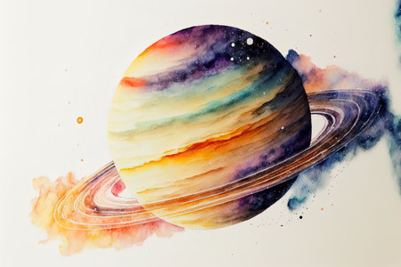 Illustration of Saturn in charming hand drawn watercolorの素材