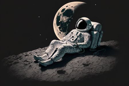Illustration of an astronaut resting on the moonの素材