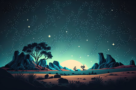 Landscape with Milky way galaxy. Night sky with starsの素材