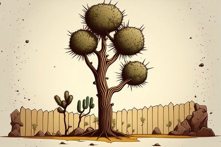 drawing of a tree against a wallの素材