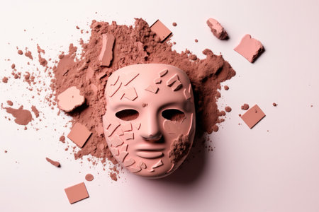 Pink clay mask in flat lay macro photography against a white studio backgroundの素材