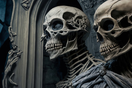 Stone skeletons with a spooky maskの素材