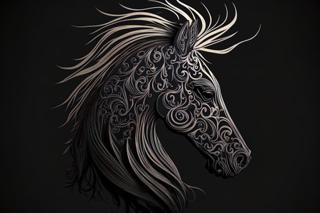 Ornamental silhouette of a horse headの素材