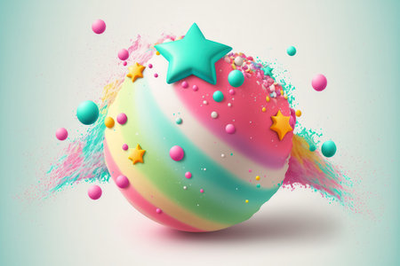 The bath bomb is fashioned like a star and dissolves in water with colorful paintの素材