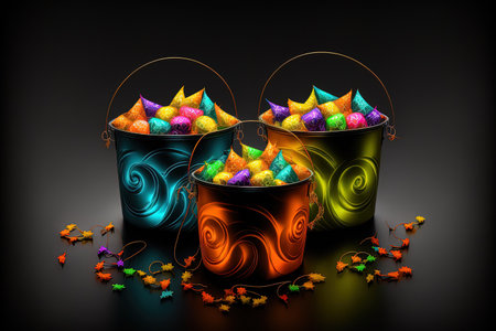 candy filled buckets with a Halloween garlandの素材