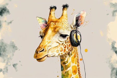 with headphones, a giraffe. wild creaturesの素材