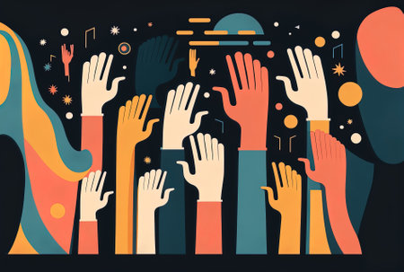 Illustration of waving individuals in a flat hand drawn designの素材