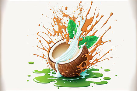 Splash of coconut juice isolated on a white backgroundの素材