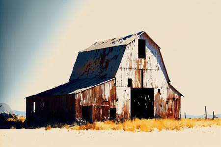 a granary or barn with a clear backdropの素材