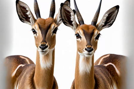Young blackbucks in a pair are isolated on a white backdropの素材