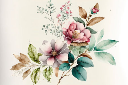 watercolor illustration of flowers. On a white background, a delicate floralの素材