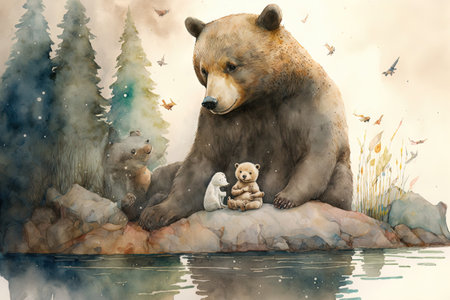 watercolor illustrations for bear talesの素材