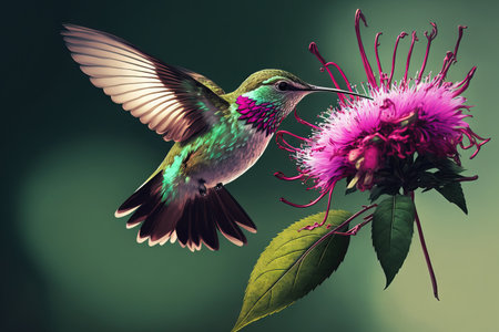 Hummingbird Eating Bee Balm While Flyingの素材
