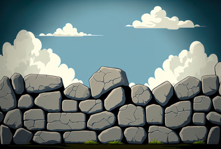Sky and a grey stone wall backdropの素材