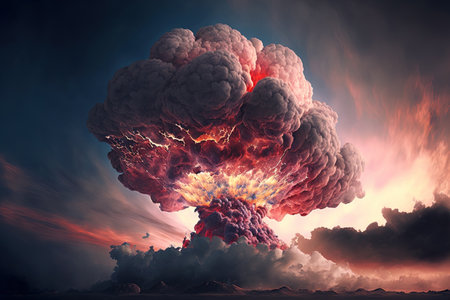 The crimson sky resembled smoke and fire. bomb threatening explosionの素材