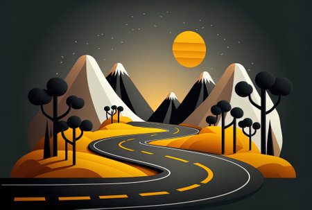 Travel and tourism illustration Curved road, isolated on a gray backdropの素材