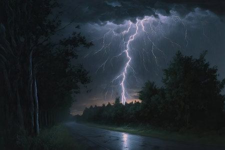 Rain, lightning, and thunder on a blustery July nightの素材