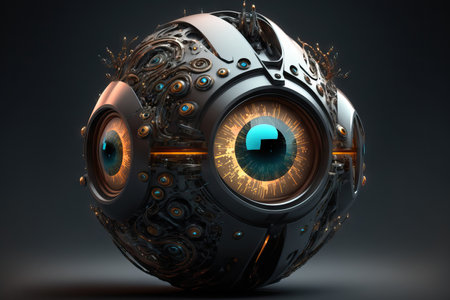 Enigmatic spherical eye against a dark background. Concept for science fictionの素材