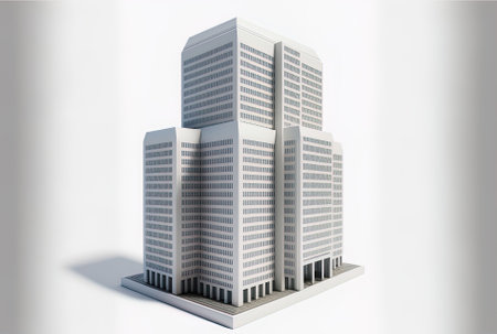 Isolated realistic skyscraper structure on a white backdropの素材