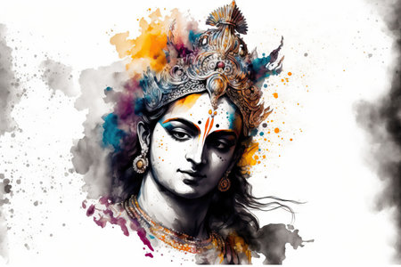 Indian god Krishna on a white backdrop.の素材