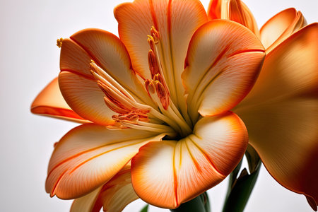 Large orange flower, Clivia, against a white backdropの素材