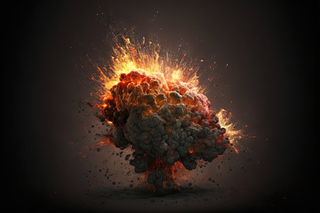 Realistic explosion with fire against a dark backgroundの素材