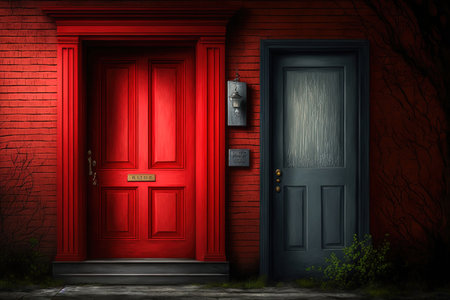 a red door, two wooden doors, etcの素材