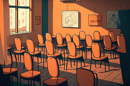 empty chairs in an education roomの素材