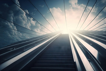 rooftop escalator, abstract background of ascending path to success or heavenの素材